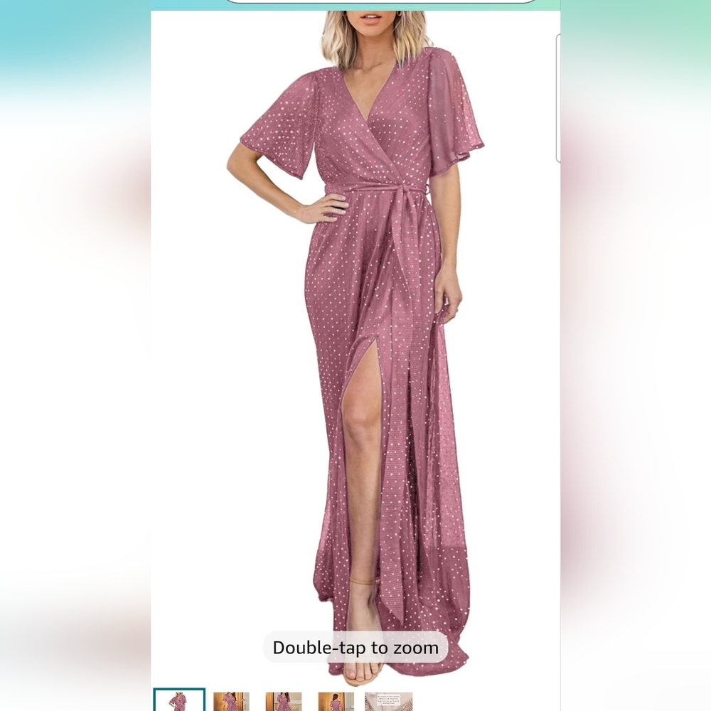 Elegant Mauve Polka Dot Wrap Dress